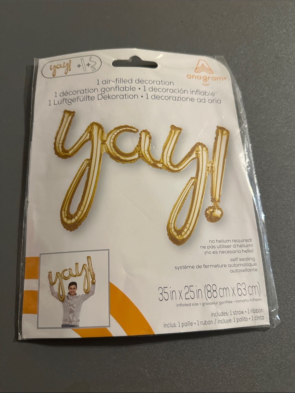 Anagram 'Yay!' Gold Party Balloon Decoration